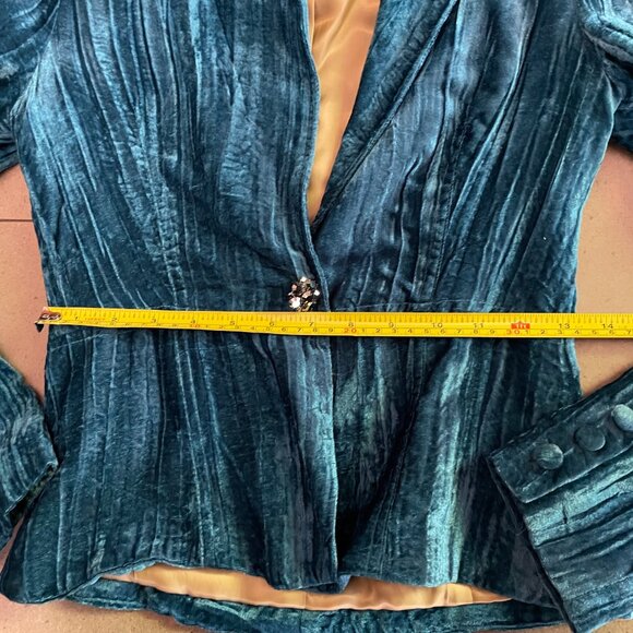 Stunning Marciano Woman's Teal Turquoise Crushed Velvet Blazer-Size 2 - Picture 11 of 12